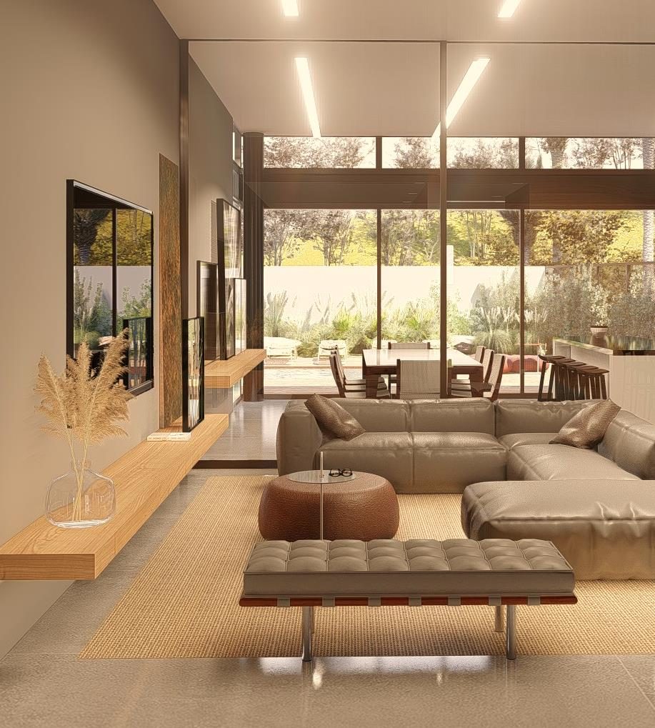 Sala de estar integrada ao jardim em projeto de alto padrão