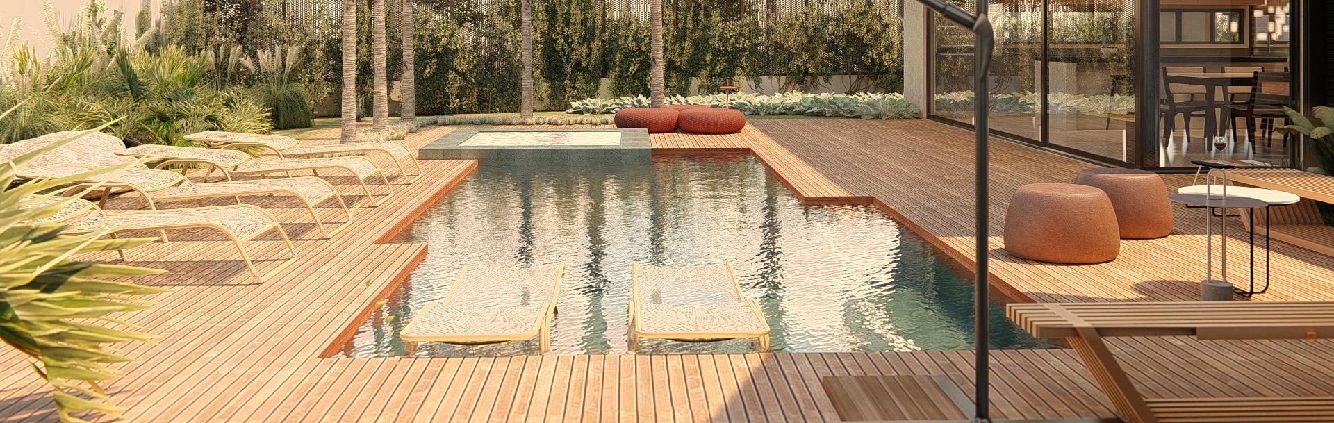 Deck com piscina em residência de alto padrão